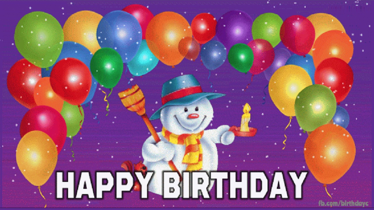Happy Birthday Gif, snowman balloons