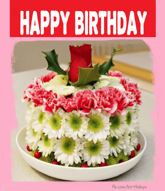 Flowering the cake birthday greeting card