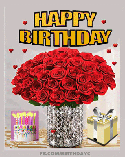 Happy Birthday, red roses card gif