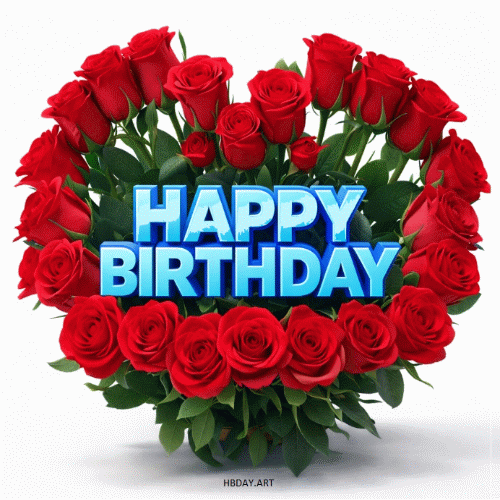 heart birthday red roses gif